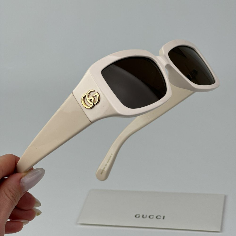 Gucci GG1403SK 004 BRAND NEW Sunglasses Ivory Brown Unisex Rectangle - Picture 7 of 14